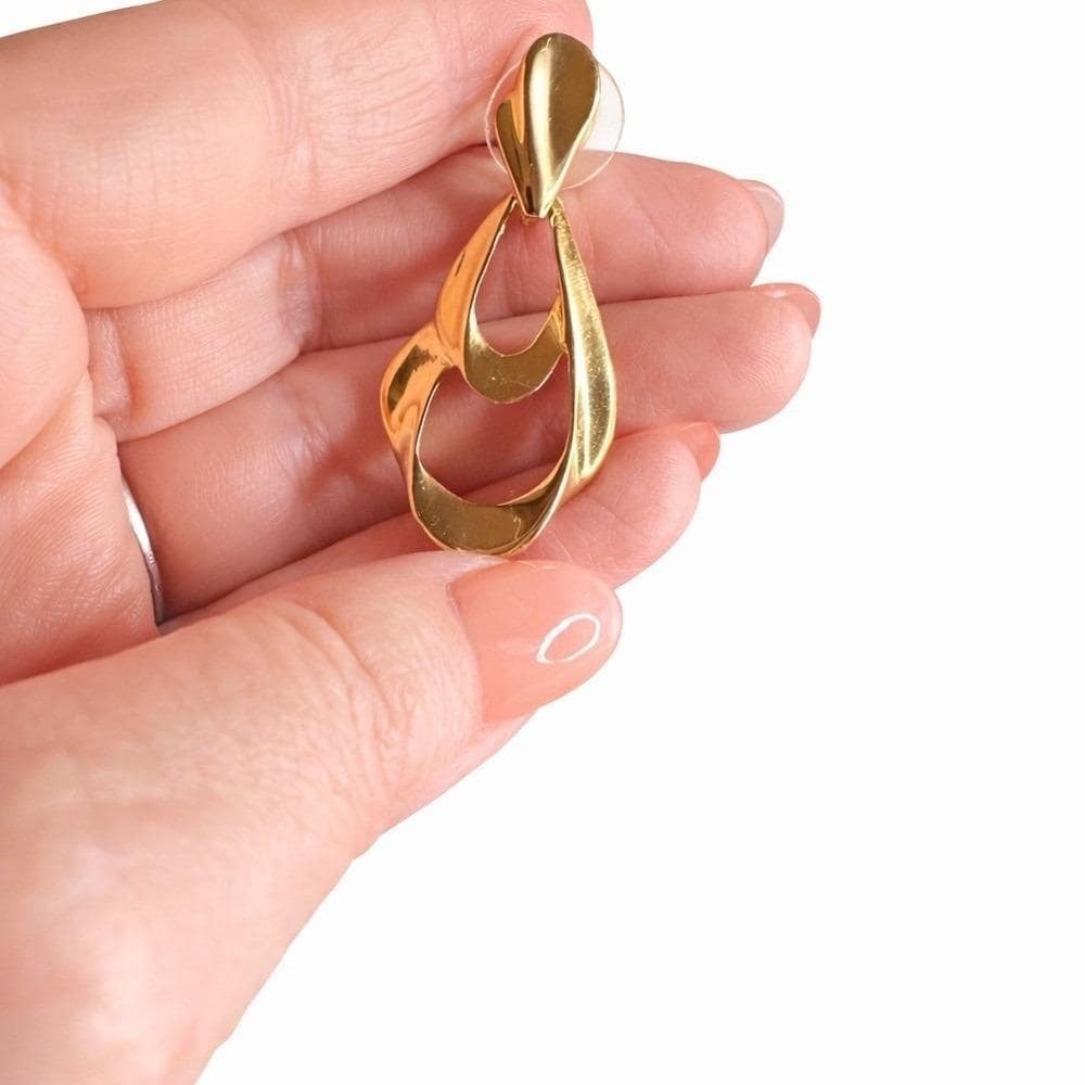 Vintage Signed Trifari Gold Tone Abstract Dangle Earrings – Sculptural - Picture 5 of 7